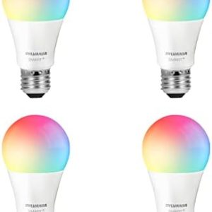 SYLVANIA Wifi LED Smart Light Bulb, 60W Equivalent Full Color and Tunable White A19, Dimmable, Compatible with Alexa and Google Home Only - 4 Pack (75674)